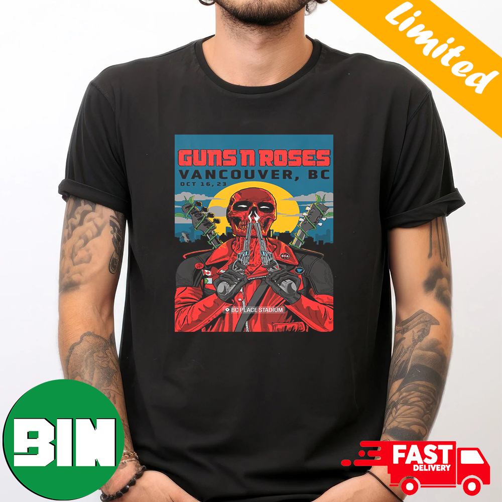Guns N Roses Vancouver 2023 At BC Place Stadium October 16 Deadpool Skull Style American Tour T-Shirt Guns N Roses Vancouver 2023 At BC Place Stadium October 16 Deadpool Skull Style American Tour T-Shirt