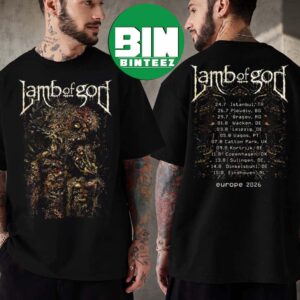 Lamb Of God Razor Roots EU Tour 2026 Tee Cities List For July 24 To August 15 Two Sided Black T-Shirt