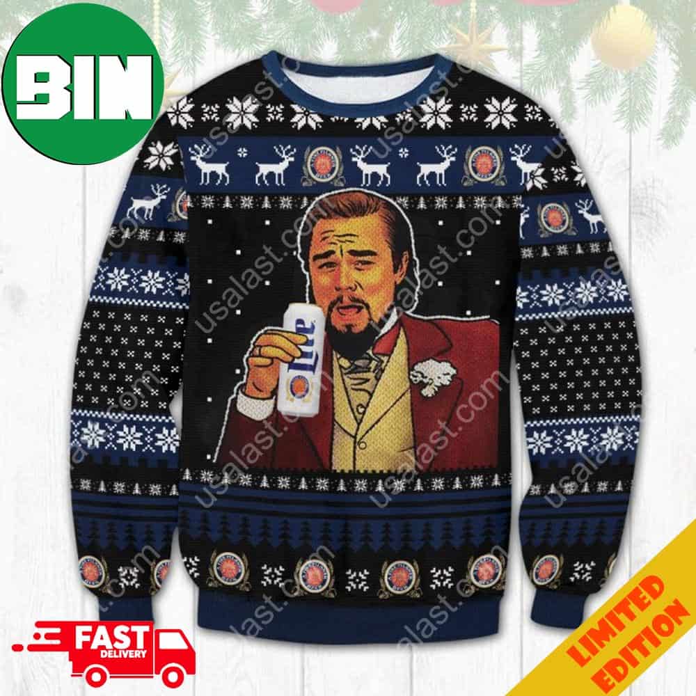 Leonardo DiCaprio Meme Miller Lite Ugly Christmas Sweater For Men And Women Leonardo DiCaprio Meme Miller Lite Ugly Christmas Sweater For Men And Women