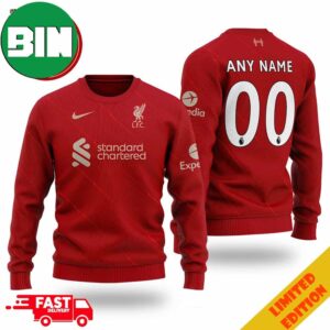 Liverpool FC Custom Name And Number 2023 Holiday Gift Ugly Sweater