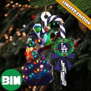 Los Angeles Dodgers MLB Custom Name Grinch Candy Cane Tree Decorations Xmas 2023 Gift Christmas Ornament