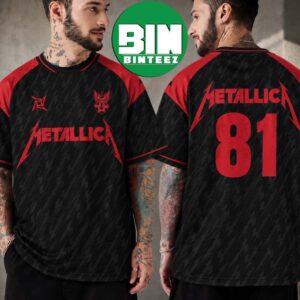 Metallica 81 Red And Black Heavy Metal Europe And UK Tour 2026 Oversized Rock Band Football Jersey