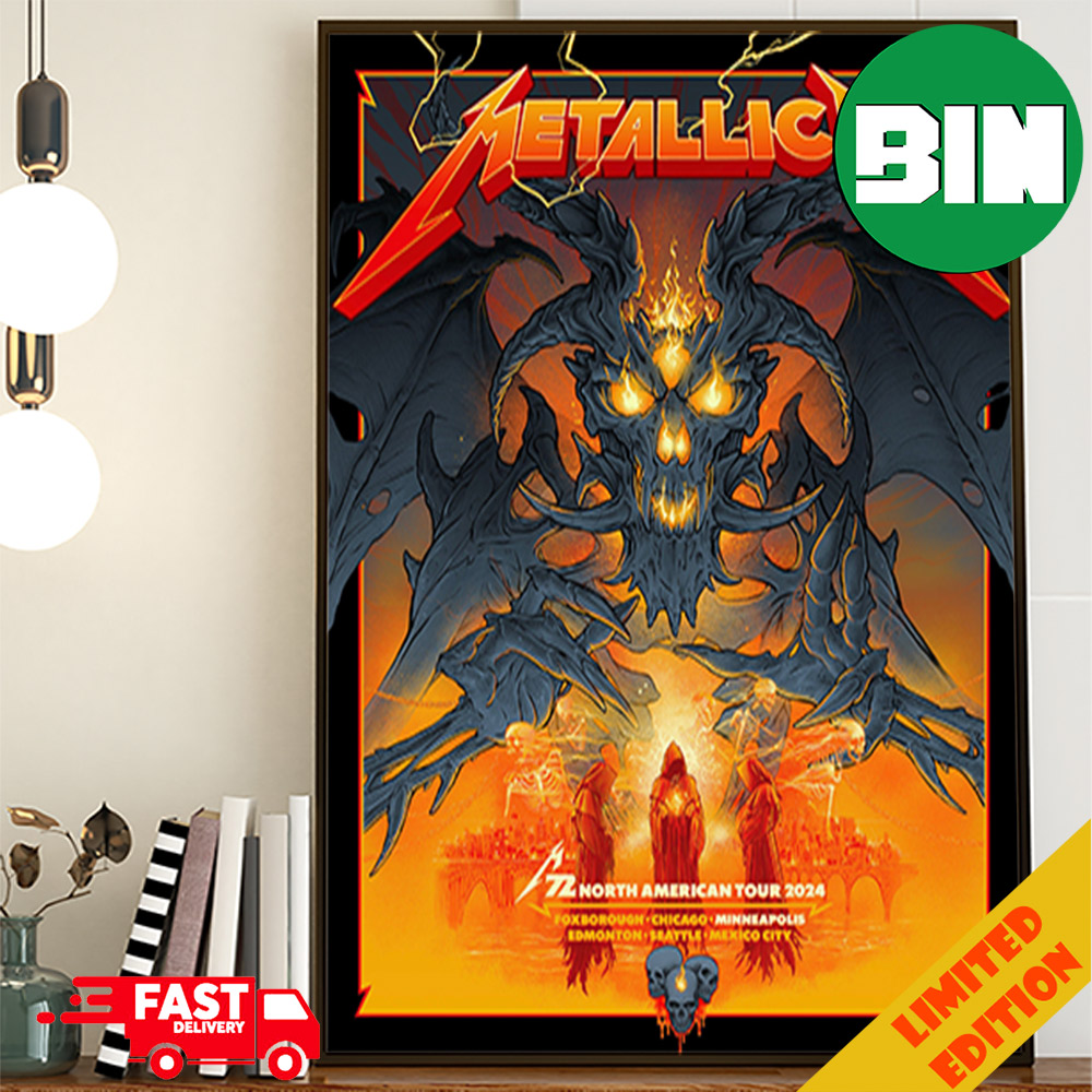 Metallica North American Tour Exclusive Pop-Up Shop Poster For M72 Minneapolis MN US August 15 2024 Skull Fire Dragon Poster Canvas Metallica North American Tour Exclusive Pop-Up Shop Poster For M72 Minneapolis MN US August 15 2024 Skull Fire Dragon Poster Canvas