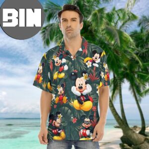 Mickey Mouse Disney Men?s With Button Closure Hawaiian Shirt