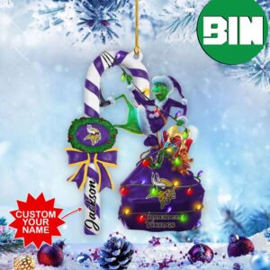 Minnesota Vikings NFL Custom Name x Grinch Candy Cane Tree Decorations Two Sides Ornament