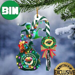 Minnesota Wild NHL Grinch Candy Cane Custom Name Xmas Gifts Christmas Tree Decorations Ornament