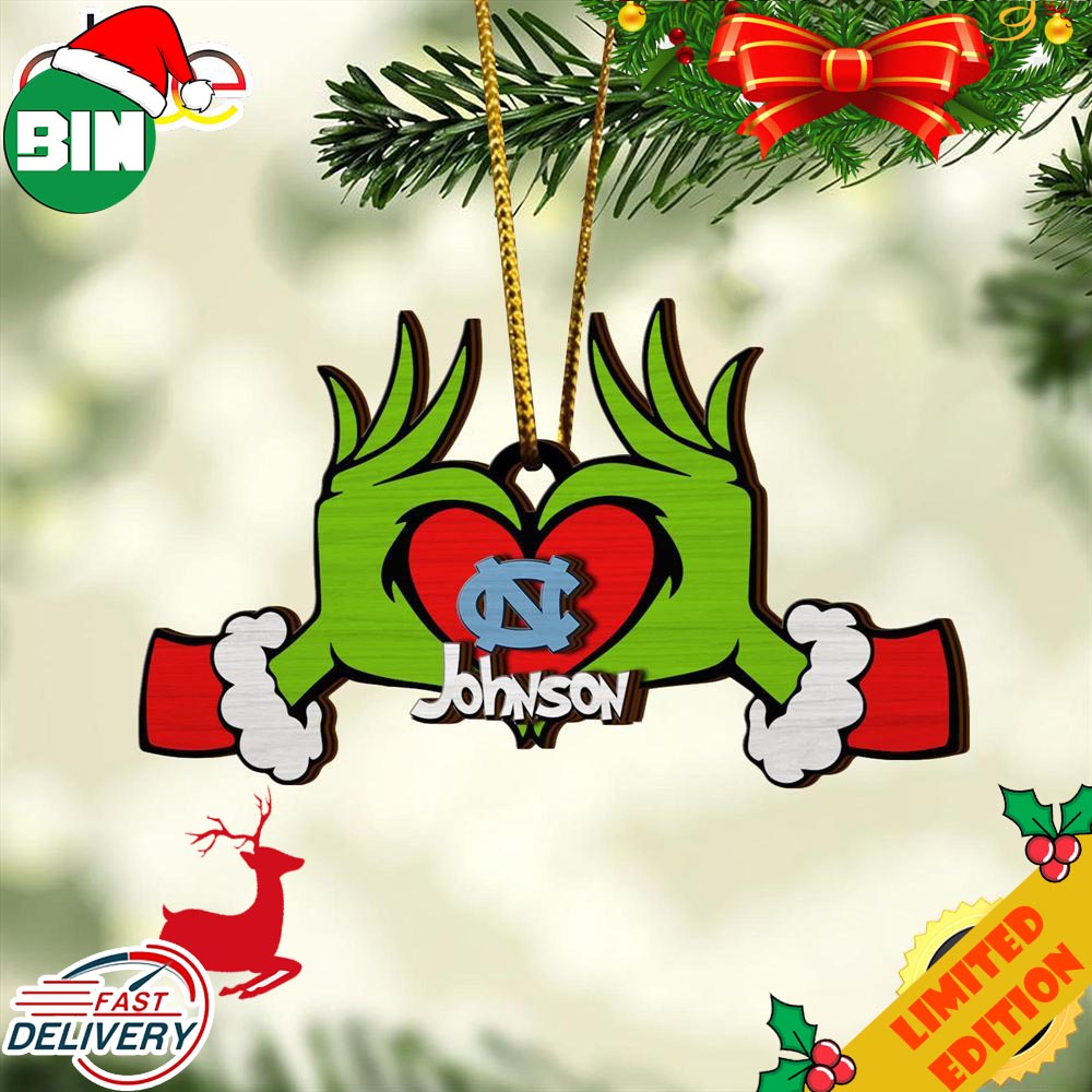 NCAA North Carolina Tar Heels And Grinch Christmas Ornament Custom Your Name 2023 Christmas Tree Decorations NCAA North Carolina Tar Heels And Grinch Christmas Ornament Custom Your Name 2023 Christmas Tree Decorations