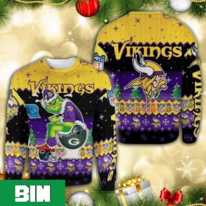NFL Minnesota Vikings x Funny Grinch Knitting Pattern Christmas Ugly Sweater For Men And Women