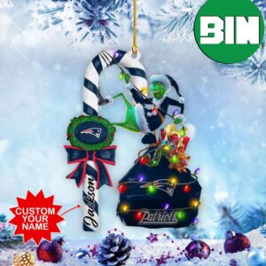 New England Patriots NFL x Grinch Custom Name Candy Cane Tree Christmas Decorations Unique Ornament