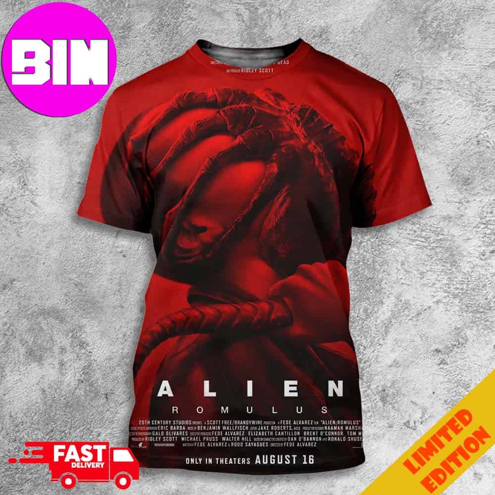 New Poster For Alien Romulus Trailer Releases On June 4 And Movie Only In Theaters August 16 All Over Print Unisex T-Shirt New Poster For Alien Romulus Trailer Releases On June 4 And Movie Only In Theaters August 16 All Over Print Unisex T-Shirt