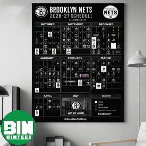 Official Brooklyn Nets 2026-27 Preseason NBA Schedule Home Decor Poster Canvas