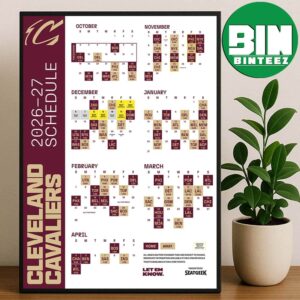 Official Cleveland Cavaliers 2026-27 Preseason NBA Schedule Home Decor Poster Canvas