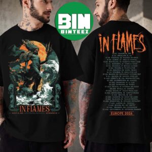 On August 22 2026 In Flames Show Poster Tonight By Carin Hazmat For Goteborg Brinner At Frihamnen In Gothenburg Sweden Two Sided Black T-Shirt