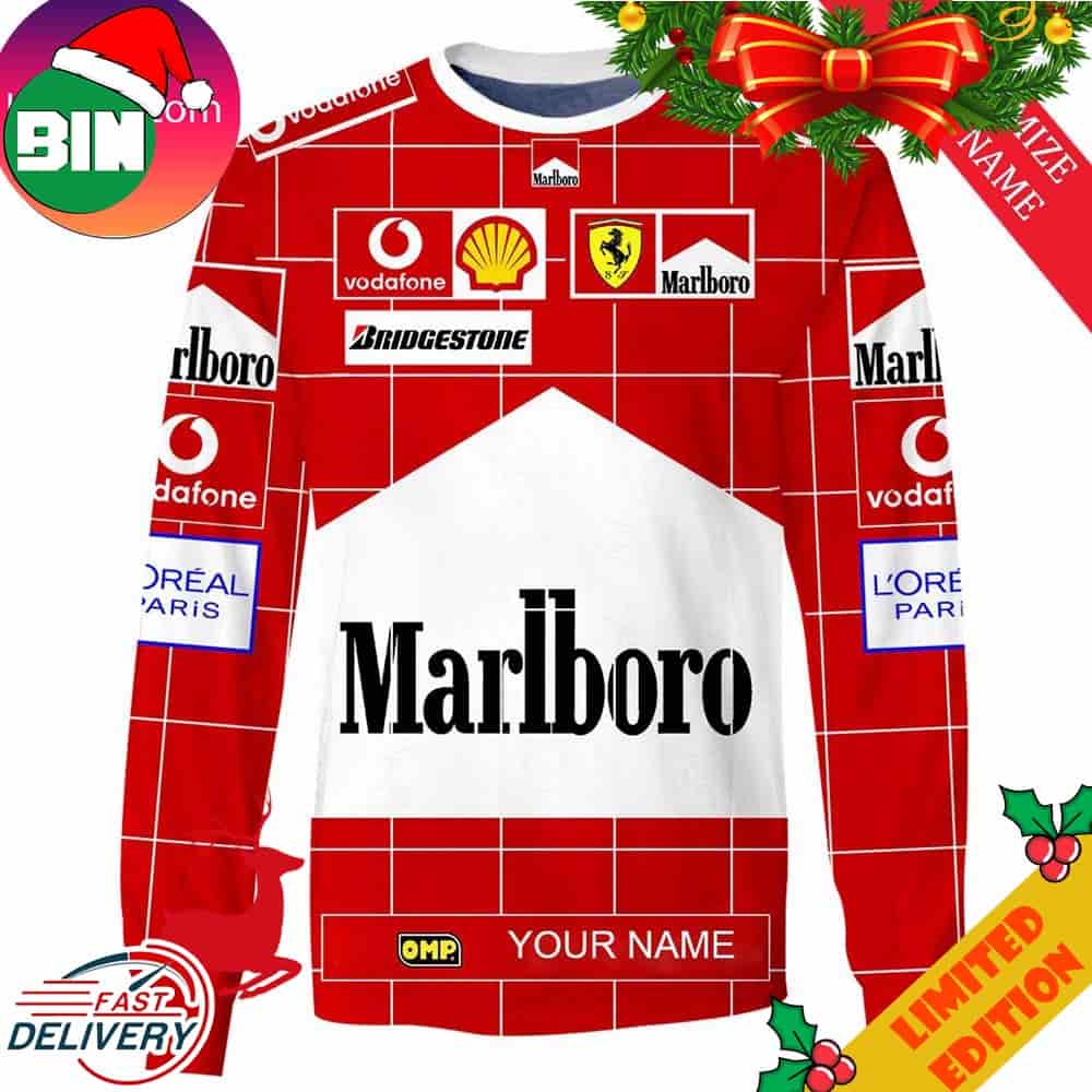 Personalized Marlboro Scuderia Ferrari Branded Unisex Christmas Ugly Sweater Personalized Marlboro Scuderia Ferrari Branded Unisex Christmas Ugly Sweater