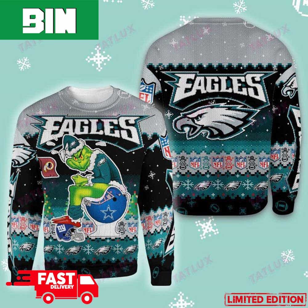 Philadelphia Eagles Grinch Toilet 3D Xmas 2023 For Fans Ugly Christmas Sweater Philadelphia Eagles Grinch Toilet 3D Xmas 2023 For Fans Ugly Christmas Sweater