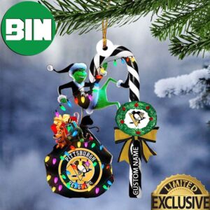 Pittsburgh Penguins NHL Grinch Candy Cane Custom Name Xmas Gifts Christmas Tree Decorations Ornament