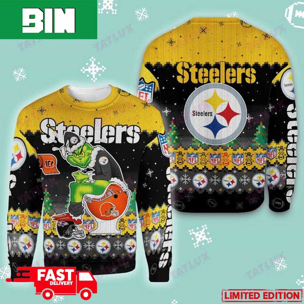 Pittsburgh Steelers Grinch Toilet 3D Xmas 2023 Gift For Fans Ugly Christmas Sweater Pittsburgh Steelers Grinch Toilet 3D Xmas 2023 Gift For Fans Ugly Christmas Sweater