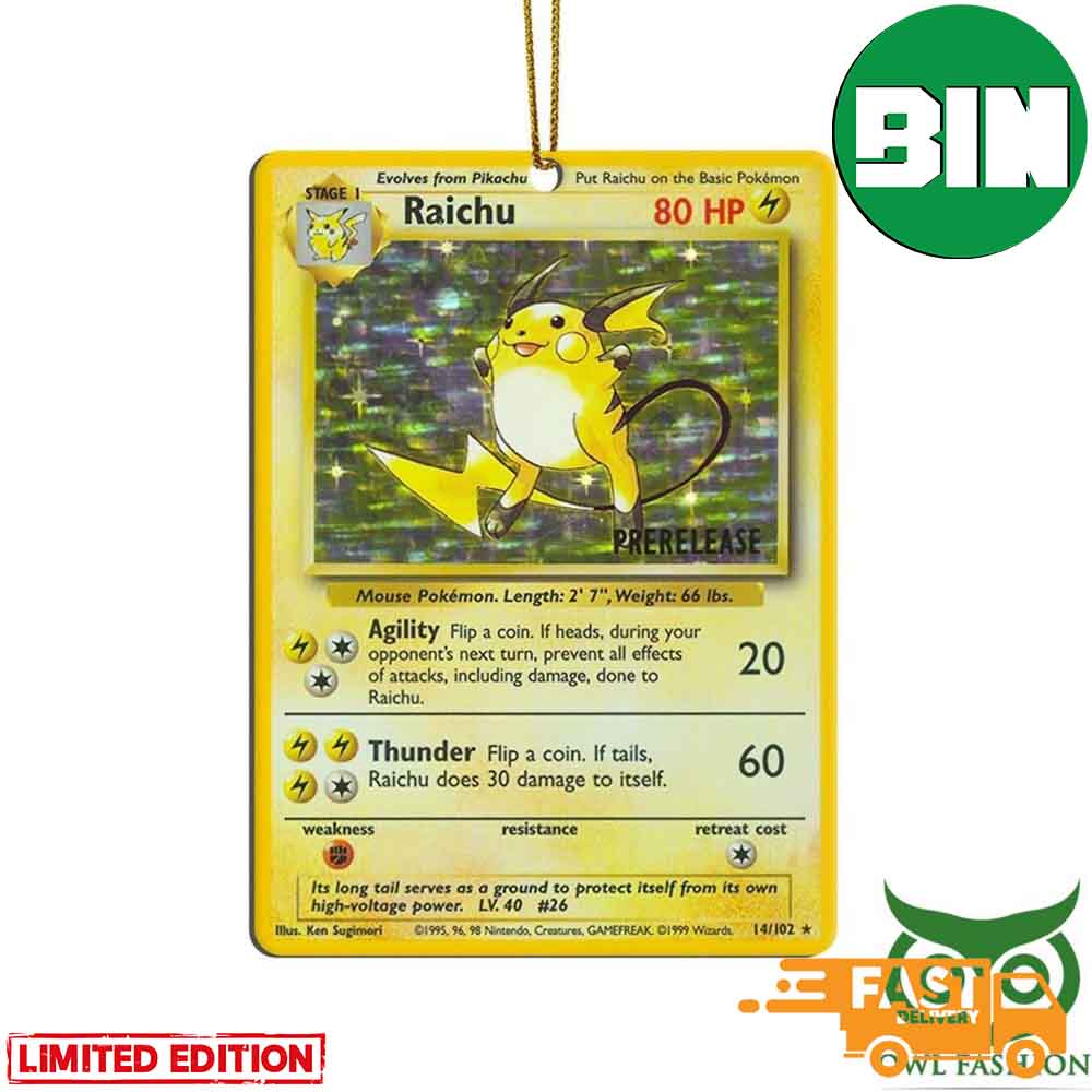 Pokemon Prerelease Raichu Rare Card Custom Christmas Ornament Pokemon Prerelease Raichu Rare Card Custom Christmas Ornament