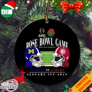 Rose Bowl Game Presented By Prudential Playoff Semifinal 2024 Michigan Wolverines vs Alabama Crimson Tide Helmet January 1st Christmas Tree Decorations Ornament