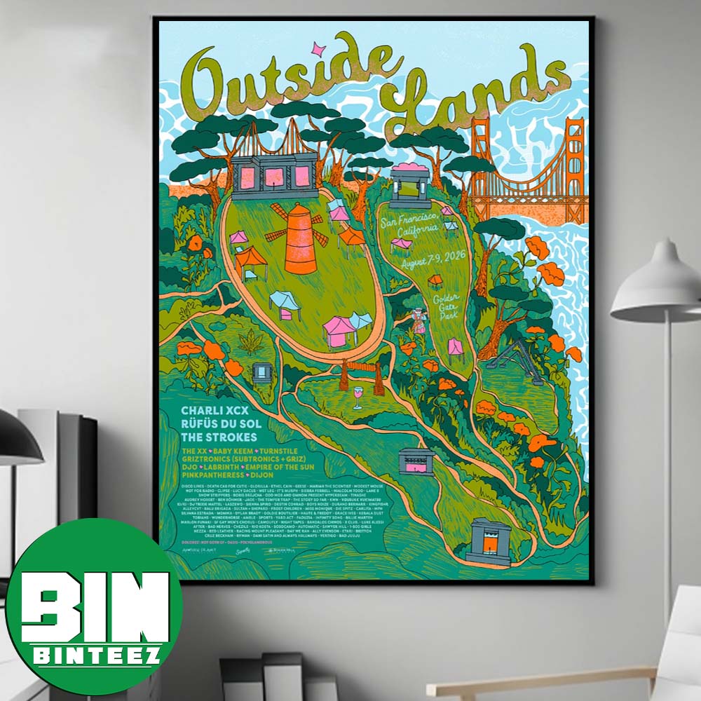 San Francisco CA Outside Lands Music Festival 2026 Jane Demarest Poster For Golden Gate Park On August 7–9 2026 Decor Poster Canvas San Francisco CA Outside Lands Music Festival 2026 Jane Demarest Poster For Golden Gate Park On August 7–9 2026 Decor Poster Canvas
