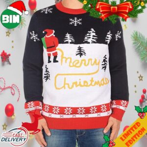 Santa Claus Funny Pee Merry Christmas 2023 Holiday Gift Ugly Sweater