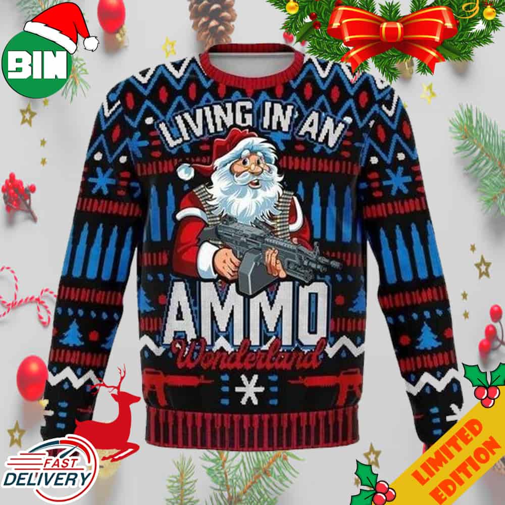 Santa Claws Living In An Ammo Wonderland 2023 Funny Ugly Sweater Santa Claws Living In An Ammo Wonderland 2023 Funny Ugly Sweater