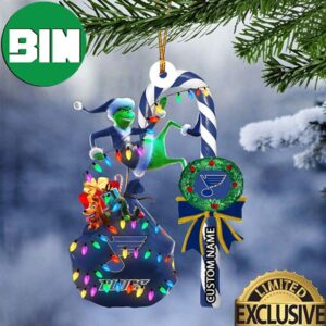 St Louis Blues NHL Grinch Candy Cane Custom Name Xmas Gifts Christmas Tree Decorations Ornament