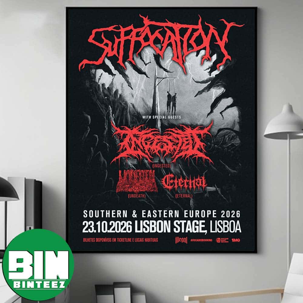 Suffocation Band Lisbon Stage Lisboa 2026 Poster For Southern And Eastern Europe On October 23 2026 Home Decor Poster Canvas