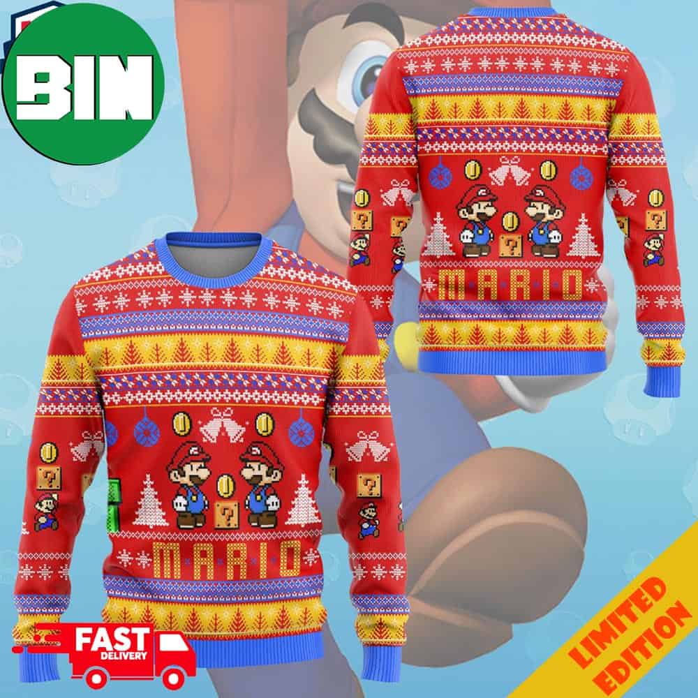 Super Mario Mario Character For Kids Holiday 2023 Xmas Ugly Sweater Super Mario Mario Character For Kids Holiday 2023 Xmas Ugly Sweater