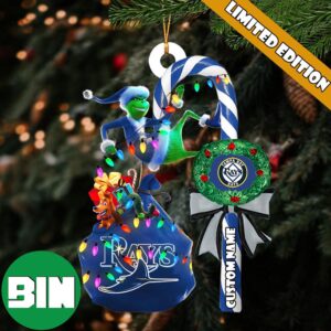 Tampa Bay Rays MLB Custom Name Grinch Candy Cane Tree Decorations Xmas 2023 Gift Christmas Ornament