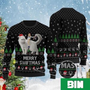 Taylor Swift Sit On Her Cat Olivia Merry Swiftmas Snowflakes Pattern Xmas Gift Ugly Sweater For Fans