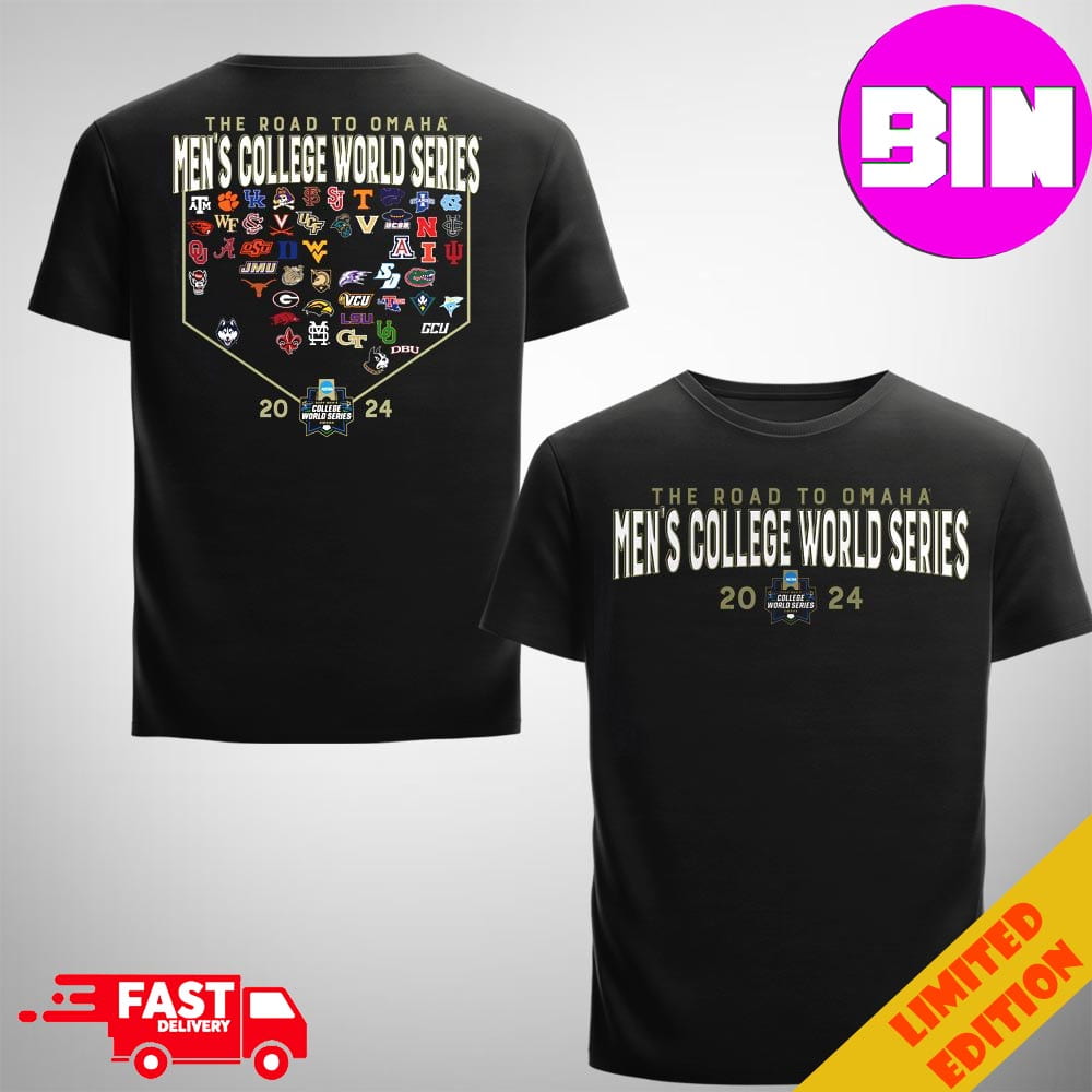 The Road To Omaha Men’s Baseball College World Series 2024 NCAA 64 Team Pitchers Duel Two Sides Unisex T-Shirt The Road To Omaha Men’s Baseball College World Series 2024 NCAA 64 Team Pitchers Duel Two Sides Unisex T-Shirt