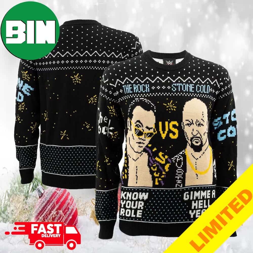 The Rock vs Stone Cold Steve Austin Holiday 2023 WWE Christmas Ugly Sweater The Rock vs Stone Cold Steve Austin Holiday 2023 WWE Christmas Ugly Sweater