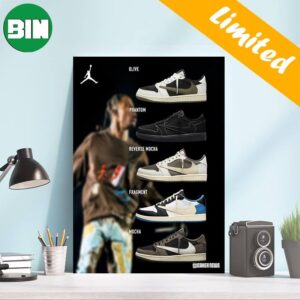 Travis Scott x Air Jordan 1 Low OGs x Olive x Phantom x Reverse Mocha x Fragment x Mocha Sneaker Poster-Canvas