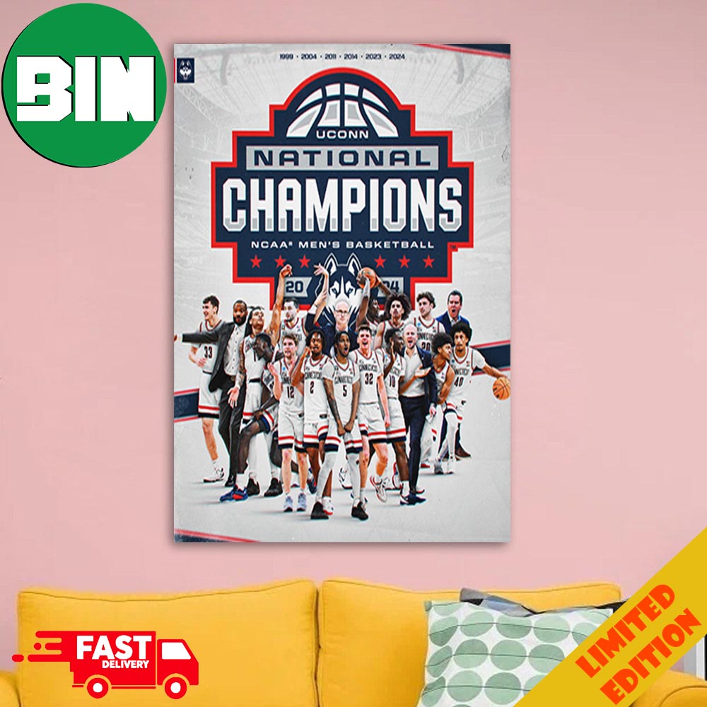 UConn Huskies National Champions NCAA Men’s Basketball 2024 Back To Back Home Decorations Poster Canvas UConn Huskies National Champions NCAA Men’s Basketball 2024 Back To Back Home Decorations Poster Canvas