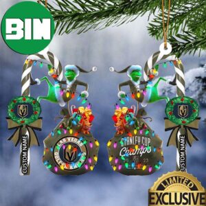 Vegas Golden Knights NHL Grinch Candy Cane Custom Name Stanley Cup Champions Christmas Tree Decorations Ornament