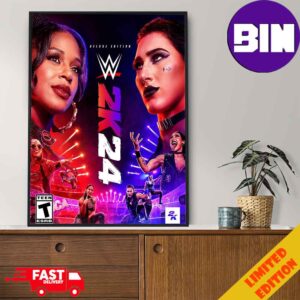 WWE2K24 Deluxe Edition Two Groundbreaking Superstars One Historic Cover Rhea Ripley And Bianca Belair Poster Canvas