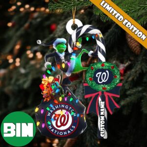 Washington Nationals MLB Custom Name Grinch Candy Cane Tree Decorations Xmas 2023 Gift Christmas Ornament