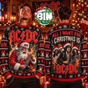 ACDC All I Want For Christmas Is Santa Guitar Christmas Gift For Fans 2027 Ugly Christmas Sweater