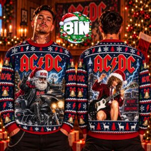 ACDC Santa Biker Angus Young Xmas Day Gift 2027 Gift For Rock Lover  Ugly Christmas Sweater