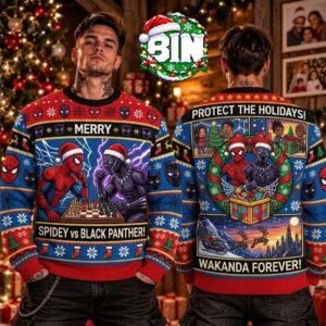Black Panther x Spider Man Marvel Studios Christmas Day Gift For Fan Marvel Best Gift For Fan Ugly Christmas Sweater