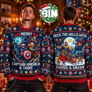 Captain America x Thor Marvel Studios Gift Christmas Day Gift For Fan Ugly Christmas Sweater