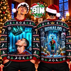 Cristiano Ronaldo CR7 1000 Goals Merry Christmas Gift Ideas For Soccer Fan Best Gift For Football Fan Ugly Christmas Sweater