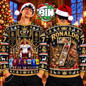 Cristiano Ronaldo CR7 King Of Football Merry Christmas Day Gift Ideas For Football Player Soccer Fan 2026 Ugly Christmas Sweater