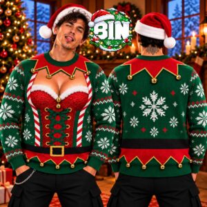 Funny Elf Cleavage Sexy Corset Santa Merry Christmas Gift For Funny Man 2026 Ugly Christmas Sweater