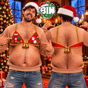 Funny Hairy Chest Bikini Merry Christmas Gifts Ideas For Funny Friends Best Gift Ever 2026 Ugly Christmas Sweater