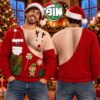 Funny Hairy Chest Open Front Santa Fake Body Merry Christmas Gift Ideas For Man Best Sweater 2026 Ugly Christmas Sweater