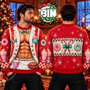 Funny Six Pack Chest Fake Abs Muscle Mery Christmas Gift Ideas For Man 2026 Ugly Christmas Sweater