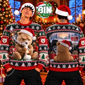 Funny Smoking BongTed Merry Christmas Gift Ideas For Funny Friends 2026 Ugly Christmas Sweater