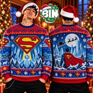 Funny Superman Xmas Gift For Fan Movie Lover Super Hero 2026 Ugly Christmas Sweater
